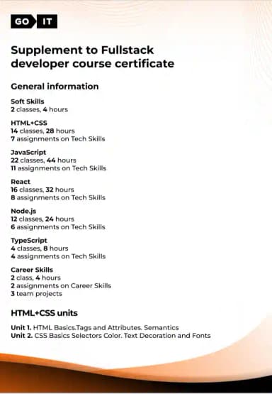 Fullstack Web Developer Certificate second page